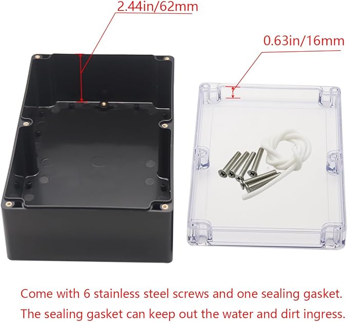 Project Box IP65 Waterproof Junction Box ABS Plastic Black Electrical Boxes DIY Electronic Project Case Power Enclosure Clear Cover 9.06"x5.91"x3.35"