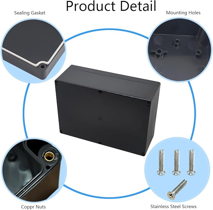 Project Box IP65 Waterproof Junction Box ABS Plastic Black Electrical Boxes DIY Electronic Project Case Power Enclosure 11.42x8.27x3.94 inch (290x210x100 mm)