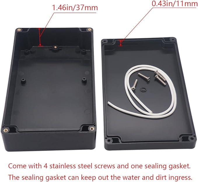 Project Box IP65 Waterproof Junction Box ABS Plastic Black Electrical Boxes DIY Electronic Project Case Power Enclosure 7.87x4.72x2.2 inch (200x120x56 mm)