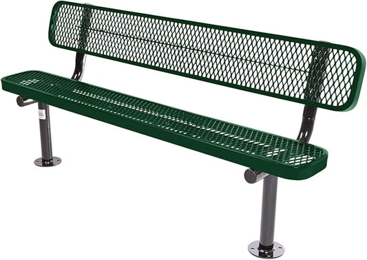 Coated Outdoor Furniture Heavy-Duty Outdoor Bench Thermoplastic Coated, Expanded Metal, Commercial-Grade Seating, Made in America (Surface with Back, 6 Ft, Green)