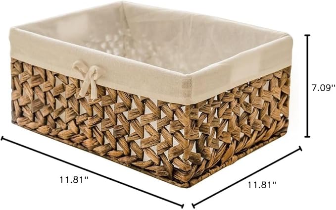 Rectangular Woven Seagrass Storage Bins with Handle,Kingwillow. (water hyacinth, Set of 3)