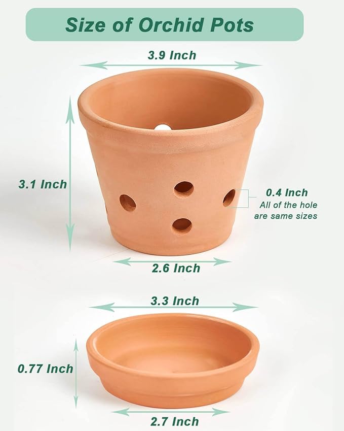 vensovo 4 Inch Terracotta Orchid Pots with Holes and Saucers - 6 Pcs Small Clay Planters for Repotting, Terra Cotta Pot for Plants Indoor and Outdoor Promotes Air Circulation
