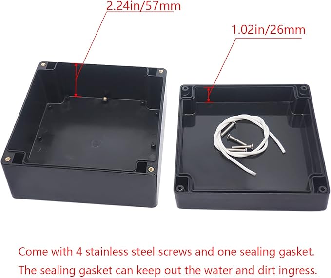 Project Box IP65 Waterproof Junction Box ABS Plastic Black Electrical Boxes DIY Electronic Project Case Power Enclosure 6.3x6.3x3.54 inch (160x160x90 mm)