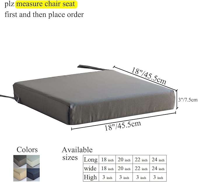Patio Chair Cushions Non Slip Bottom Chair Pad with Ties Set of 2 Waterproof Square Outdoor Seat Cushion Replacement for Garden Swing Furniture 18x18 Inch, Gray