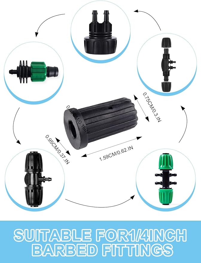 Kalolary 10PCS Barbed Tee 1/2 inch to 1/4 inch Irrigation Tube Anti-Drop Premiun Quality Fitting (fits 13mm ID/ 4mm ID), 16mm PE Pipe Lock Female Connector to 47 Pipe Variable Diameter Six-Way Adapter