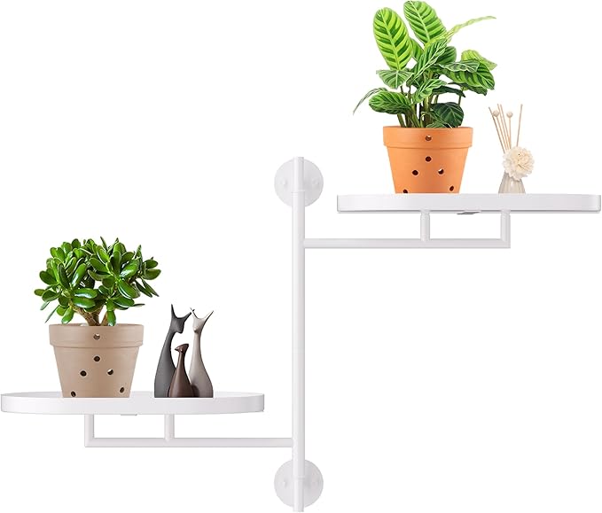 Rotating Window Plant Shelves for Multiple Plants Indoors,2-tier Metal Corner White Plant Stand Holder Floating Plant Shelf for Wall,Windows Sill Gifts for Plant Lovers to Enhance Home Decor