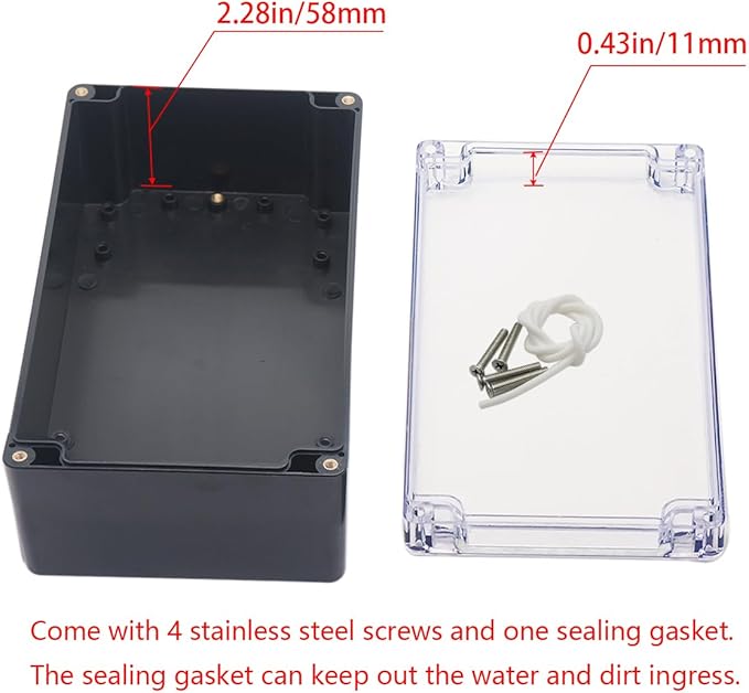 Project Box IP65 Waterproof Junction Box ABS Plastic Black Electrical Boxes DIY Electronic Project Case Power Enclosure Clear Cover 7.87"x4.72"x2.95"(2Pcs)