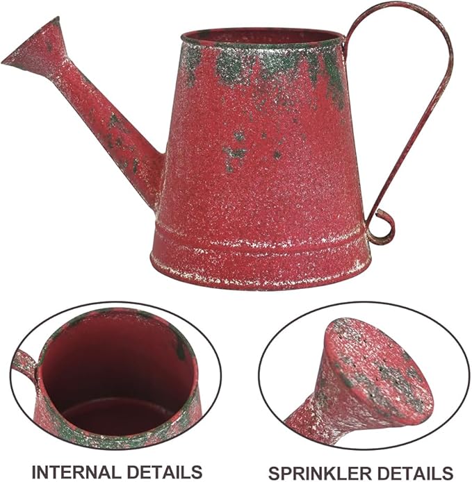 Cute Small Watering Can Indoor Plants Garden Metal Decorative Watering Cans for Outdoor Plants Bonsai Outdoor Garden Flower Decorative (Red, 1.5L, 50.7 Oz)
