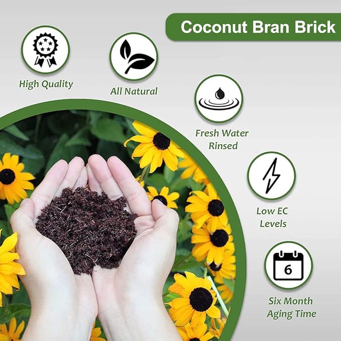 Premium Coco Coir Brick, 11Lbs High Nutrient Compressed Coconut Soil, OMRI 100% Organic Low EC & PH Balanced Potting Soil for All Plants Gardening, Hydroponics and Reptile Substrate (5KG)