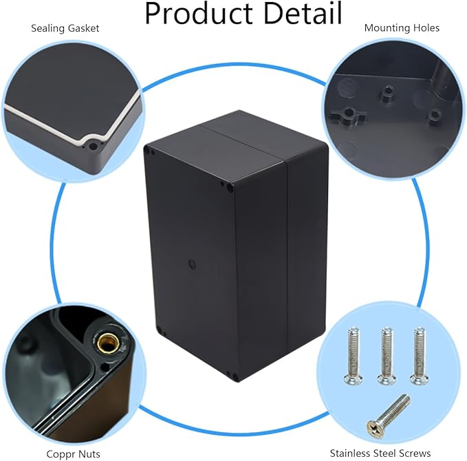 Project Box IP65 Waterproof Junction Box ABS Plastic Black Electrical Boxes DIY Electronic Project Case Power Enclosure 7.87x4.72x4.45 inch (200x120x113 mm)