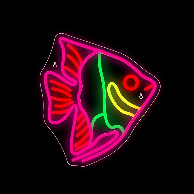 Fish Neon Sign Colorful Fat Headed Fish Neon Light Dimmable LED Neon Light for Wall Decor USB Powered Animal Light Up Sign for Bedroom Ocean Museum Boys And Girls Gifts