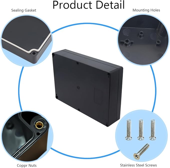 Project Box IP65 Waterproof Junction Box ABS Plastic Black Electrical Boxes DIY Electronic Project Case Power Enclosure 10.35x7.17x2.36 inch (263x182x60 mm)