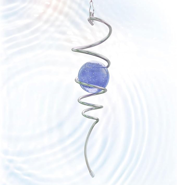 Gazing Ball Spiral Tail, Spiral Wind Spinners with Purple Glass Orb, Decorative Wind Spinner Stabilizer, Outdoor Décor Hanging Decor for Yard Garden Rotating Art Decoration Unique Gifts 13"