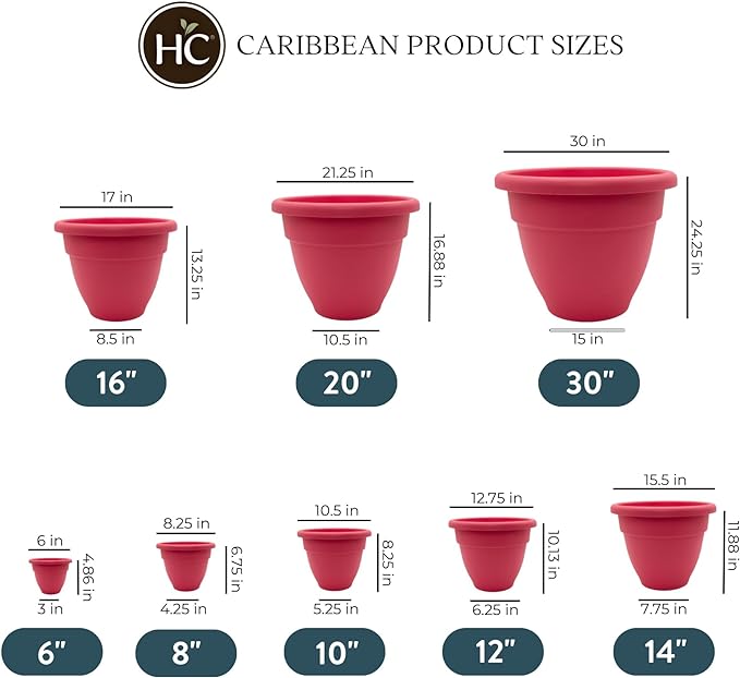 The HC Companies 6 Inch Caribbean Planter - Lightweight Indoor Outdoor Plastic Plant Pot for Herbs and Flowers, Pink Rose
