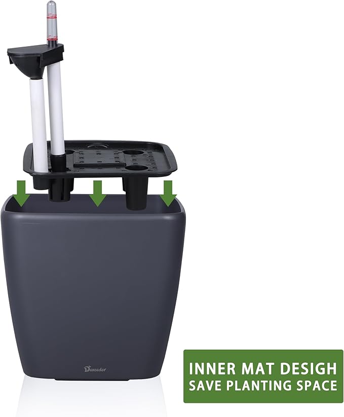 Dexceder 13x12 Self Watering Planter with Wheels Indoor Outdoor, Inner Mat Design, Thickened Large Floor Standing Flower Plant Pot with Water Level Indicator (Slate Gray Matte)