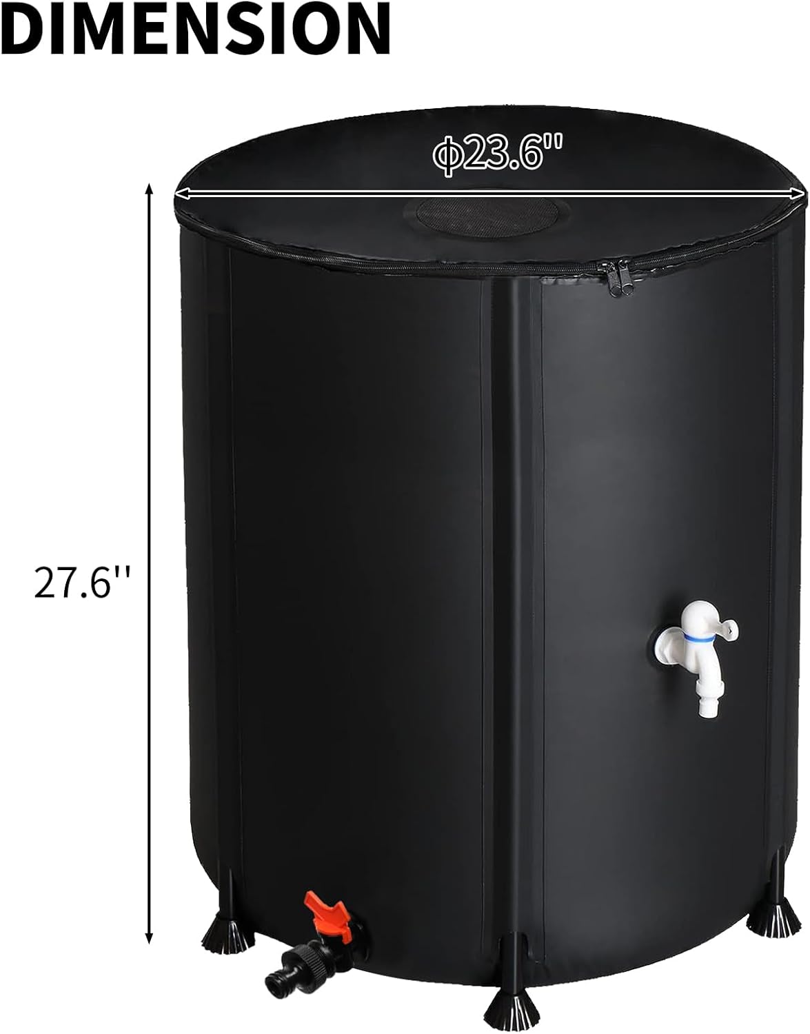 Collapsible Rain Barrel, 50 Gallon Portable Rainwater Collection System, Water Storage Tank, Rain Catcher Barrel with Two Spigots and Overflow Kit, Rain Water Barrel Collector for Garden, Black