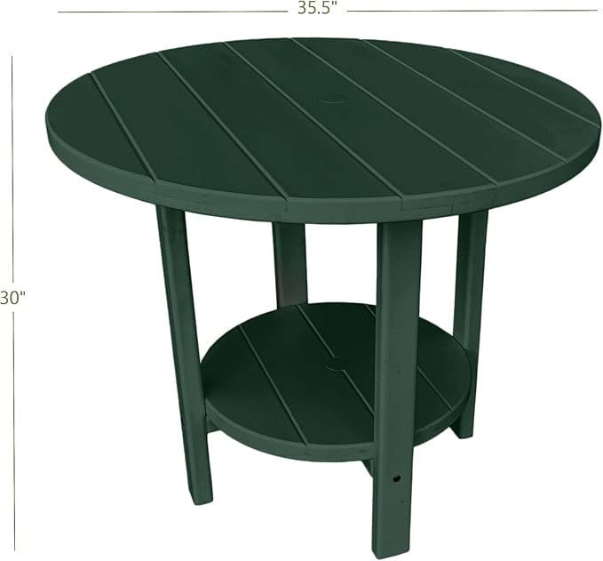 Phat Tommy Round Poly Resin Outdoor Patio Dining Table, All Weather Poly Patio Outdoor Furniture, Green