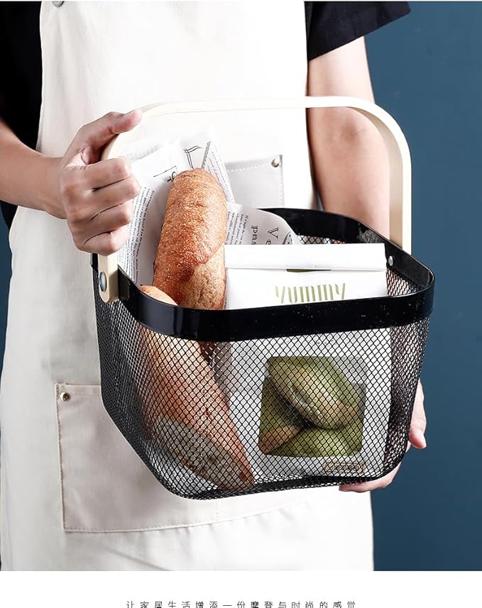 2 Pack Garden Harvest Baskets, Picnic Baskets with Durable Metal Mesh and Bamboo Handle, Perfect for Shopping, Gardening, Picnics, and Organizing