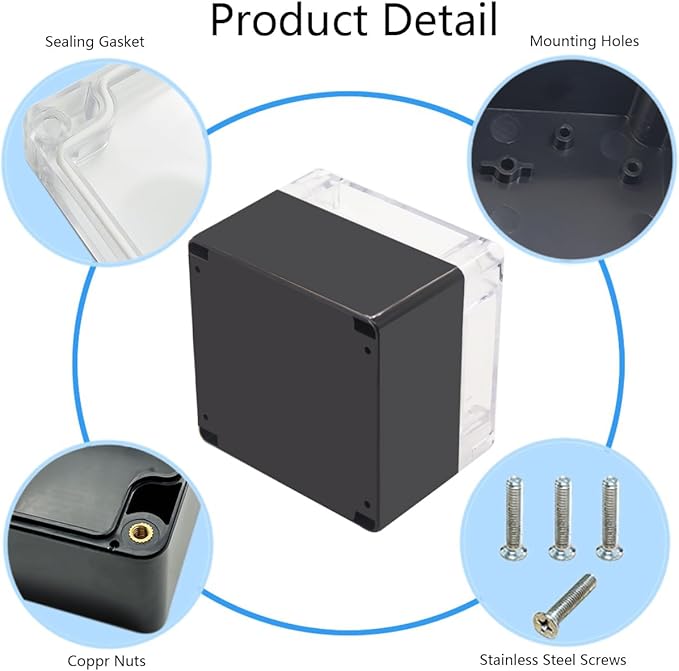 Project Box IP65 Waterproof Junction Box ABS Plastic Black Electrical Boxes DIY Electronic Project Case Power Enclosure Clear Cover 4.72"x4.72"x3.54"