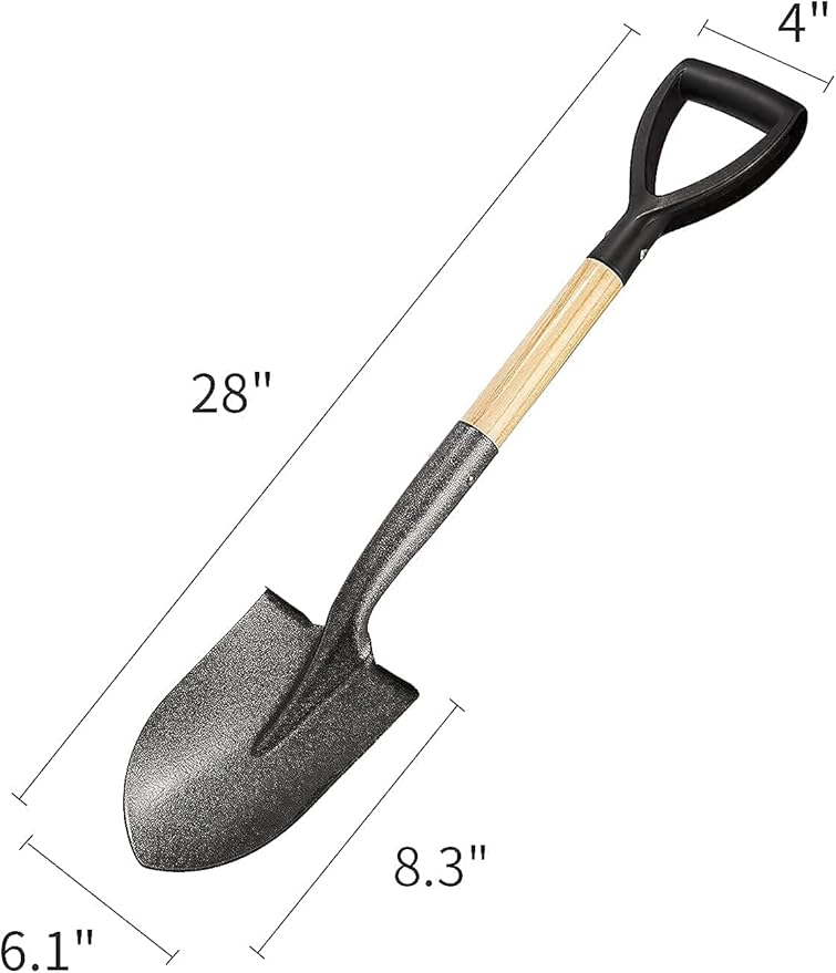Shovel for Digging 28 In Small Round Shovel with D Handle Kids Metal Beach Shovel,Camp Shovel ,Garden Shovel ,Gardening Tools Wooden Handel, Yellow Wood, 28In