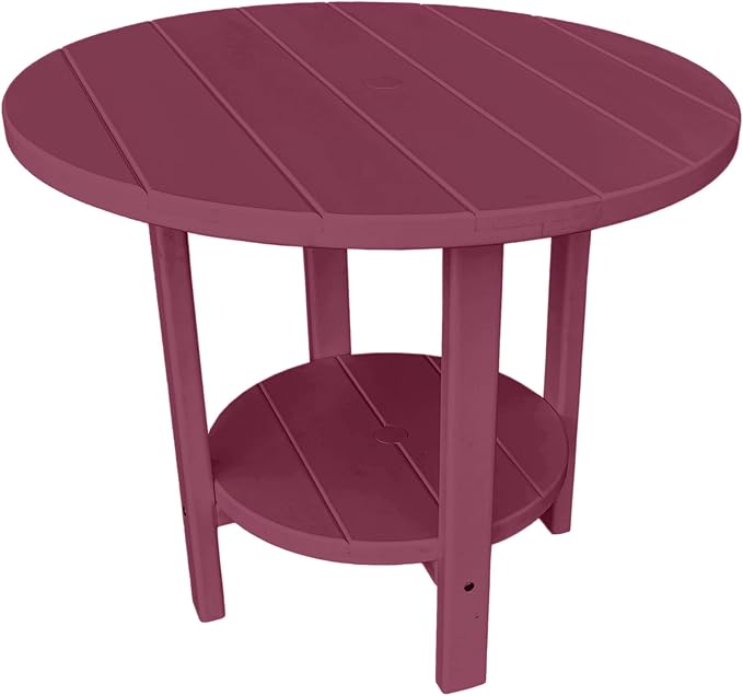 Phat Tommy Round Poly Resin Outdoor Patio Dining Table, All Weather Poly Patio Outdoor Furniture, Dark Red