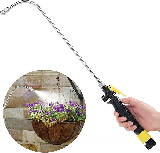 Mist Watering Wand For Hanging Baskets,25 Inch Spray Wand With Adjustable Nozzle, Car Pet Window Cleaning Tool, Great For Watering Seedbeds, Hanging Plants, Deck Plants.(90-degree curved nozzle)