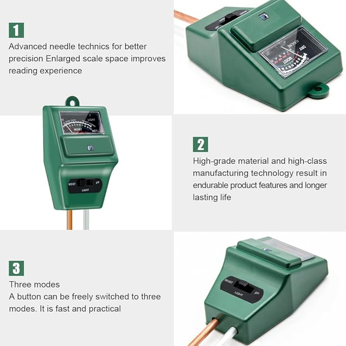 Soil pH Meter, MS02 3-in-1 Soil Moisture/Light/pH Tester Gardening Tool Kits for Plant Care, Great for Garden, Lawn, Farm, Indoor & Outdoor Use (Green), 2 Packs