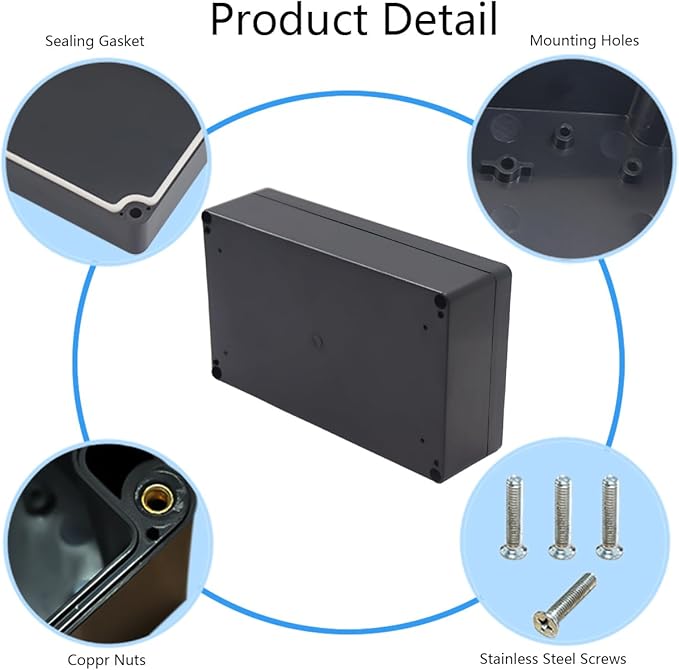 Project Box IP65 Waterproof Junction Box ABS Plastic Black Electrical Boxes DIY Electronic Project Case Power Enclosure 7.87x4.72x2.2 inch (200x120x56 mm)