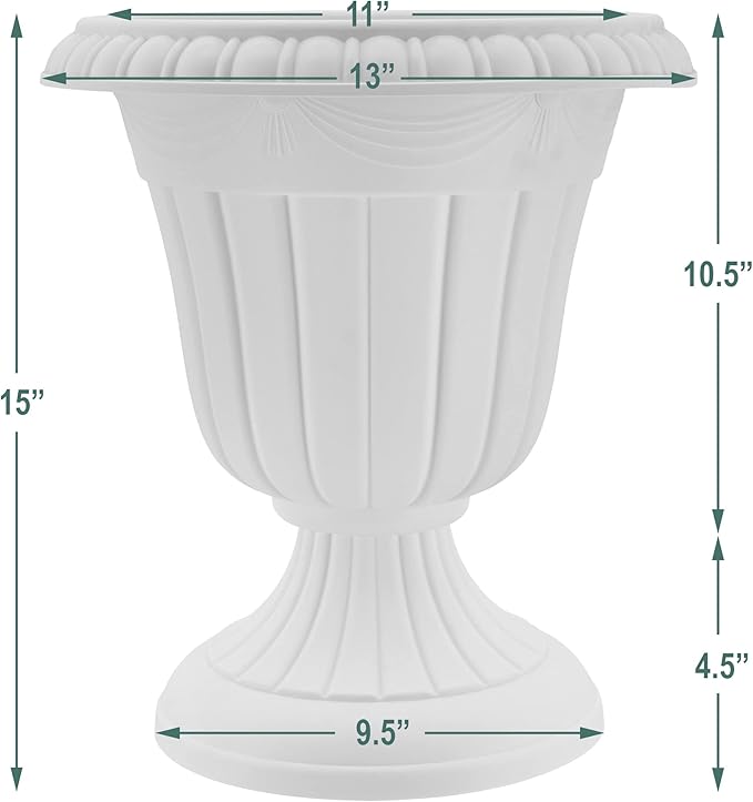 PL10GY Indoor/Outdoor Classic Traditional Plastic Urn Planter, 15" x 13", Gray