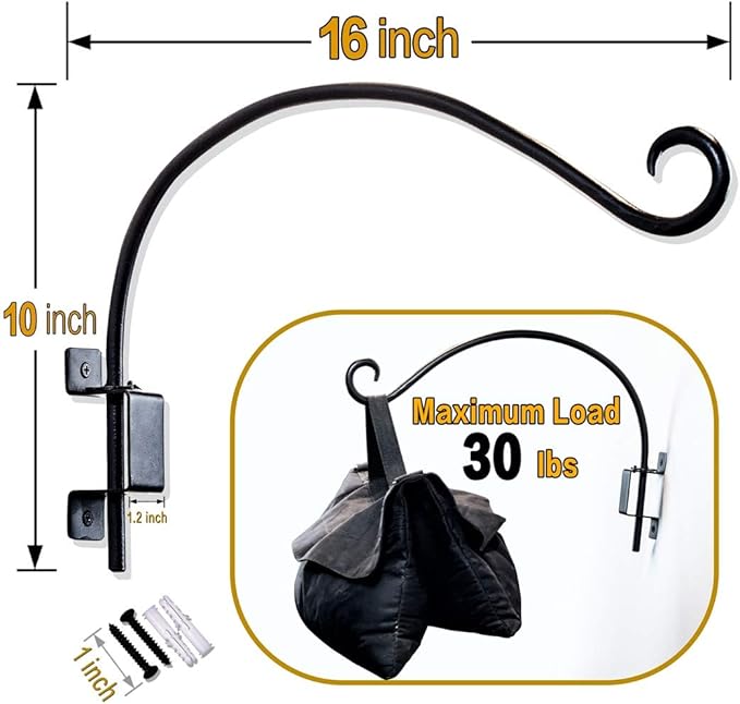 Swivel Bird Feeder Hanger Hook: Swivel Hanging Plant Bracket Outdoor - Wall Mount Swivel Hanging Hook for Bird Feeder 16-Inch