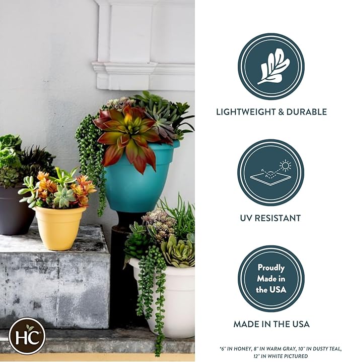The HC Companies 6 Inch Caribbean Planter - Lightweight Indoor Outdoor Plastic Plant Pot for Herbs and Flowers, Dusty Teal