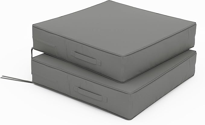 Patio Chair Cushions 24 X 24 X 5 Inch Waterproof Outdoor Seat Cushions for Patio Furniture, Outdoor Sofa Couch Pads with Ties & Handle, Set of 2, Light Grey