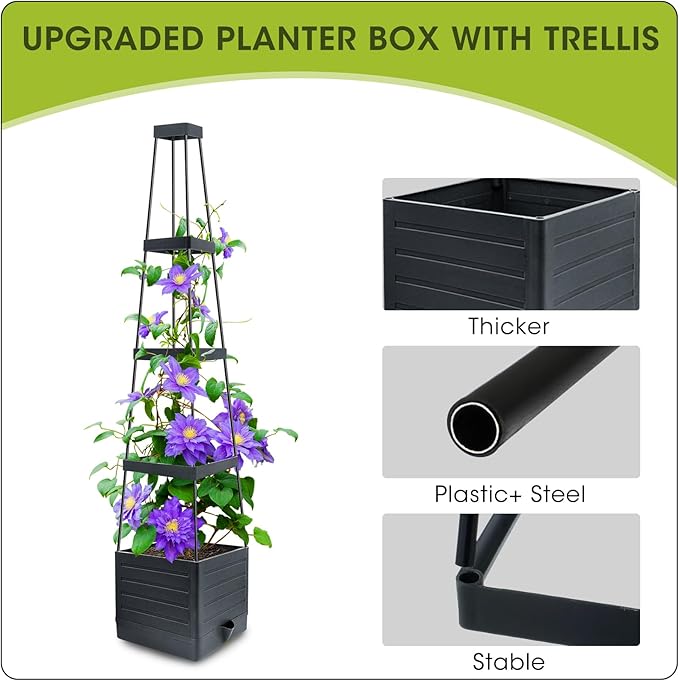 MQFORU Raised Garden Bed, 57" Tomato Planter with Trellis, Tomato Cages for Climbing Vegetables Plant, Self Watering Tomato Support Box for Garden Pots, Use for Patios Greenhouse Indoor Outdoor(1Pc)