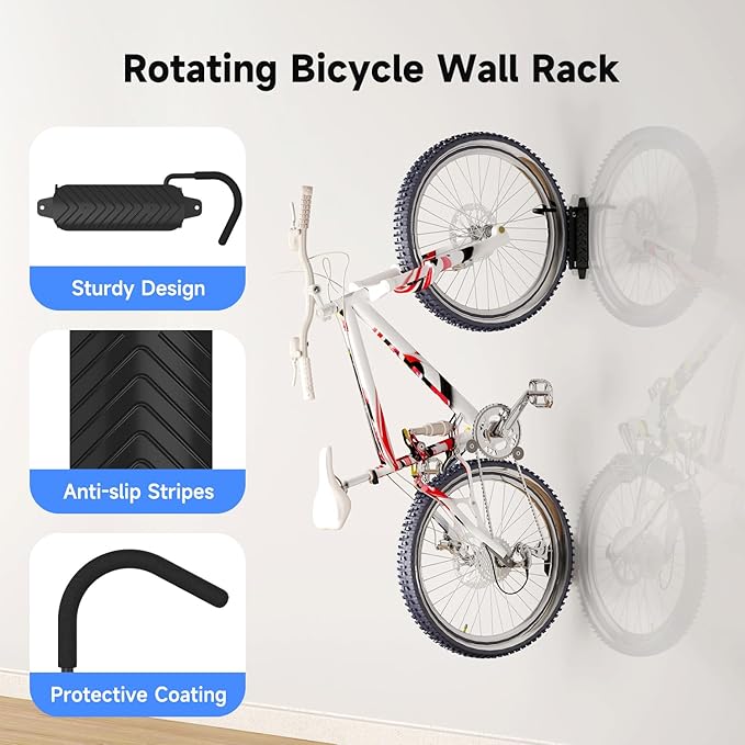 suptek Swivel Bike Wall Mount: Heavy-duty, space-saving vertical bike rack with 120° rotation, supports up to 132 lbs. Easy to install for road bikes, MTBs, and more.