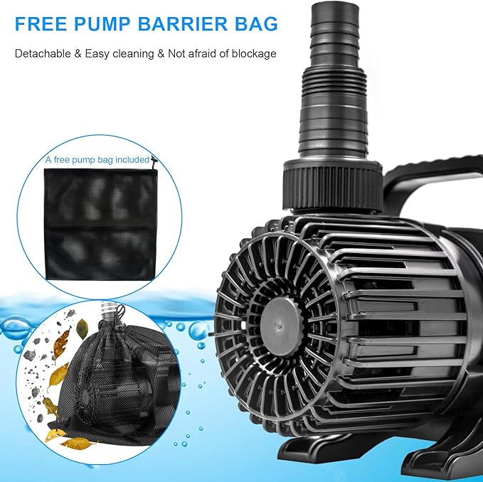 Outdoor 3000gph-155W 32.8FT Pond Water-fall & Kio Fish Fountain-s &Garden Pump Submersible IPX8: Long 32.8FT Cord Smart-er & Quieter Duck & Yard Ponds Pumps, 1 Barrier Pump Bag