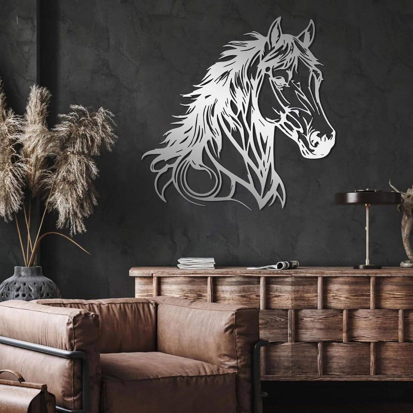 Metal Horse Head Wall Decor, Metal Horse Wall Art, Animal Head Wall Decor, Wildlife Wall Art, Horse Silhouette Art, Hunting Art Wall Hanging (Gold, 39"x39"/100x100cm)