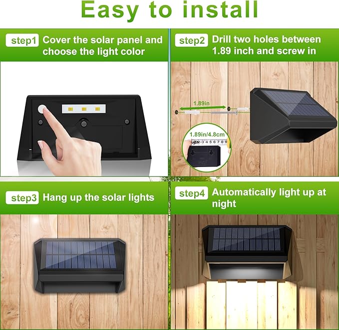 LANSOW Solar Fence Lights 10 Pack, Cool White, Warm White and White, Solar Deck Lights Outdoor Waterproof, Dusk to Dawn Solar Powered Lights Decor for Outside, Step, Yard, Patio, Wall, Stair(Black)