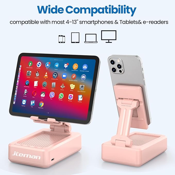 JTEMAN Portable Wireless Bluetooth Speakers with Phone Stand,Gifts for Women and Men,Birthday Christmas for Women Men,Kitchen Gadgets for Men,Compatible for iPhone/Samsung/Mini iPad - Pink
