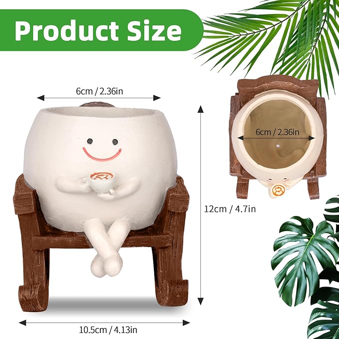 Smiley Face Planter Pot, Cute Coffee Plant Pots for Indoor Outdoor, Unique Rocking Chair Plant Pot for Succulents Plants Live with Drainage Hole, Gift IdeaI for Mother and Appreciation Christmas