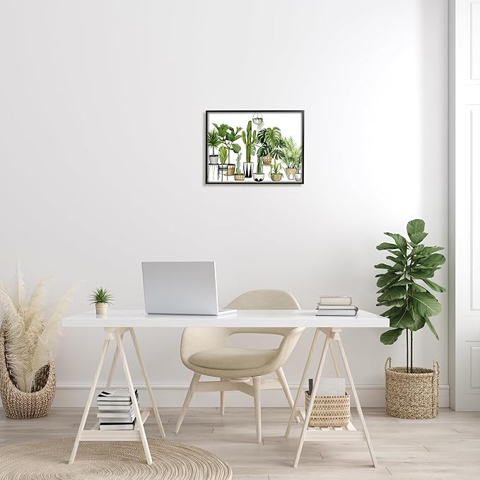 Stupell Industries Boho Plant Scene with Cacti and Succulents in Geometric Pots Watercolor Framed Giclee Art Design By Artist Grace Popp (Pack of 2)