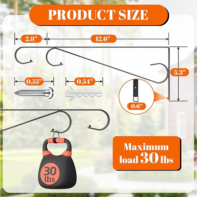 Plant Hangers Outdoor (2 Pack-15.5 Inch Black) Plant Hooks Heavy Duty Iron Plant Hanger Hook for Wall, Hanging Plant Bracket for Planters, Bird Feeders, Lanterns, Wind Chimes, Outdoor