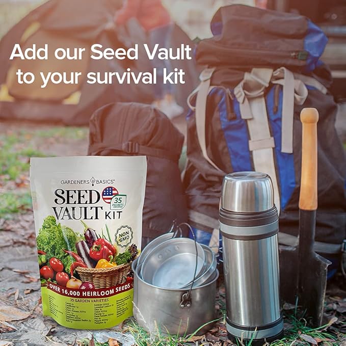 Survival Vegetable Seeds Garden Kit Over 16,000 Seeds Non-GMO and Heirloom, Great for Emergency Bugout Survival Gear 35 Varieties Seeds for Planting Vegetables 35 Free Plant Markers Gardeners Basics