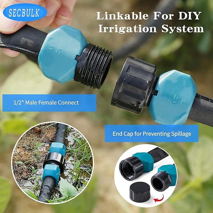 Flat Soaker Hose for Garden Beds 10 25 50 75 ft, 25" Short Linkable Drip Irrigation Hose Save 80% Water, Leakproof Watering Hose with Holes