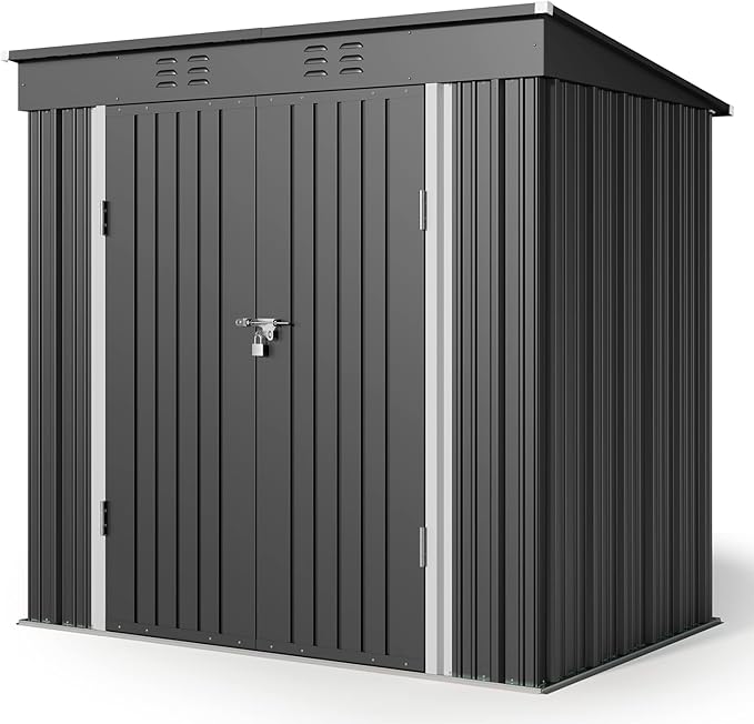 Gizoon 6' x 4' Outdoor Storage Shed with Double Lockable Doors, Anti-Corrosion Metal Garden Shed, Waterproof Shed Outdoor Storage Clearance for Backyard Patio Lawn-Dark Gray