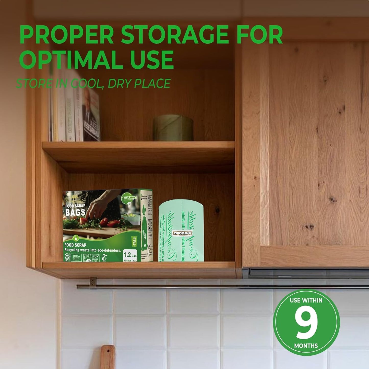 1.2 Gallon Compost Bags, 4.5 Liter, 0.8 Mil,80 Count Compostable Trash Bags, Small Kitchen Food Scrap Waste Bags, ASTM D6400, US BPI, CMA and Europe OK compost HOME Certified