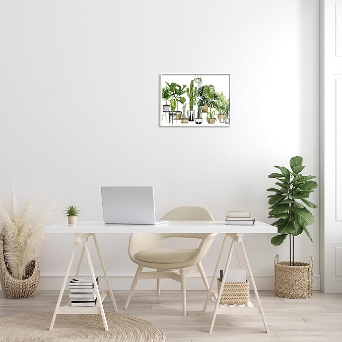 Stupell Industries Boho Plant Scene with Cacti and Succulents in Geometric Pots Watercolor Framed Giclee Art Design by Grace Popp