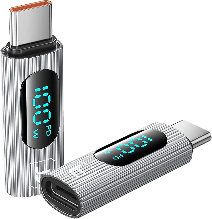 USB C Adapter, 2Pack 100W USB C Female to USB C Male Extension Adapter Type C Power Meter Tester with Digital Display for iPad Pro iPhone 15 Pro Max MacBook Pro Laptop