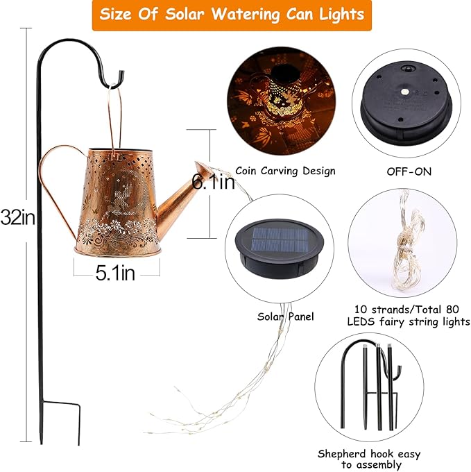 YJFWAL Solar Watering can with Lights, Unique Gifts for Mom Grandma Women Birthday, Waterproof Gardening Gifts Watering Can with Cascading Lights Outdoor Decor for Garden Patio Yard Pathway Backyard