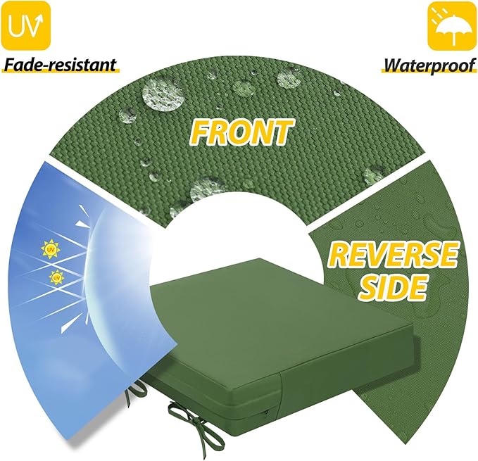 AAAAAcessories Outdoor Seat Cushions for Chairs, Waterproof, Fade-Resistant Patio Furniture Replacement Cushions, 21" x 21" x 4", Set of 2, Dark Moss Green