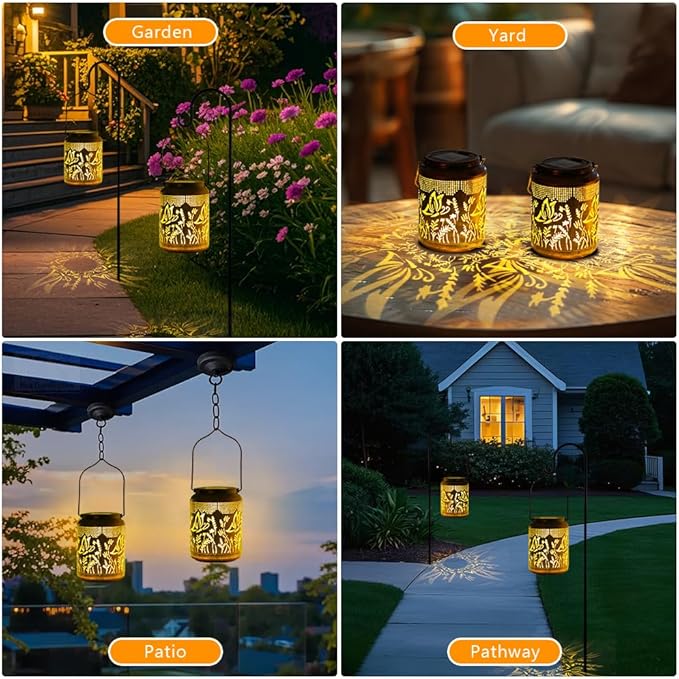 2 Pack Butterfly Solar Lanterns Outdoor Waterproof,Birthday Gifts for Women Mom,Hanging Solar Lights Outdoor LED 6.9" Metal Butterfly Decorative Lanterns for Patio,Pathway,Yard,Garden Decor